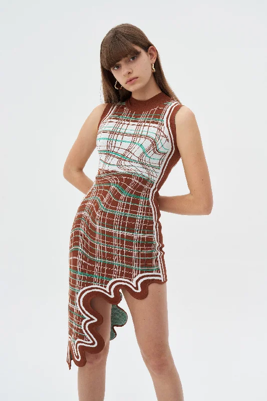 MIA SIGNATURE WAVY PLAID DRESS IN ECO YARN