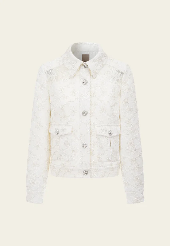 Panelled Embroidered Lace Mesh Jacket