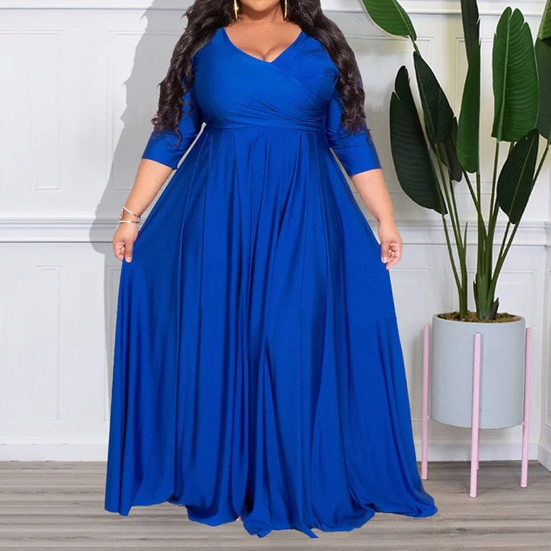 Women's Chiffon Overlay L-7XL Fashion Designer Maxi Long Dresses (Plus Size)