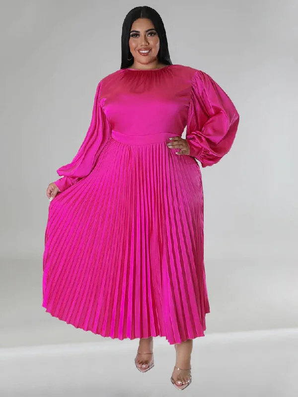 Women's Pleated Satin Fashion Designer 5XL Long Dresses (Plus Size)