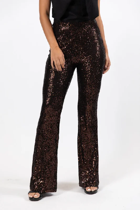 Queen of Hearts Bronze Sequin Flare Pants